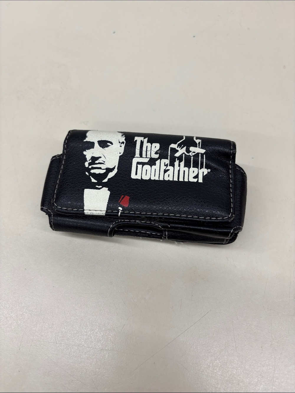 Black Leather Phone Holster with Belt Clip